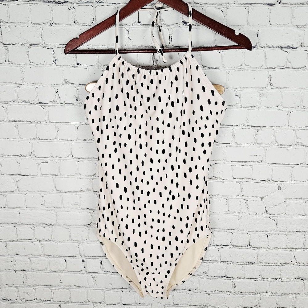 LIME RICKI | dalmation print cinch halter one piece bathing suit